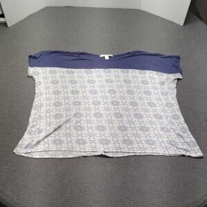 Miami T-Shirt Women's Size L Blue White Floral Print Short Sleeve Top